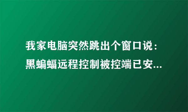 我家电脑突然跳出个窗口说：黑蝙蝠远程控制被控端已安装。是什么意思啊！我没下载什么东西啊？