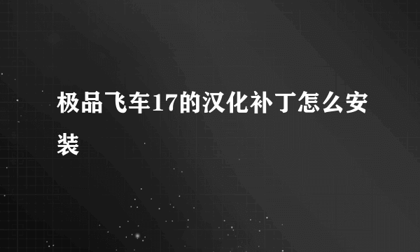 极品飞车17的汉化补丁怎么安装