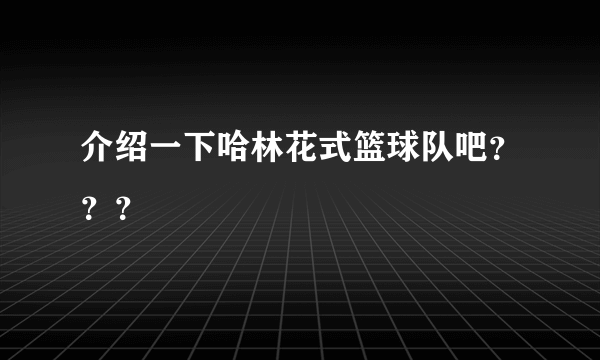 介绍一下哈林花式篮球队吧？？？