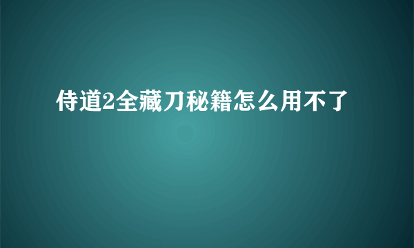 侍道2全藏刀秘籍怎么用不了