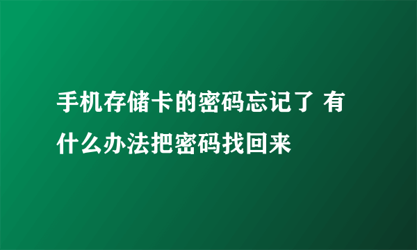 手机存储卡的密码忘记了 有什么办法把密码找回来