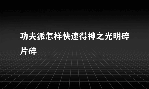 功夫派怎样快速得神之光明碎片碎