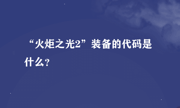 “火炬之光2”装备的代码是什么？