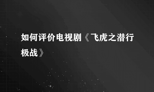 如何评价电视剧《飞虎之潜行极战》