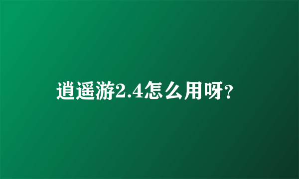 逍遥游2.4怎么用呀？