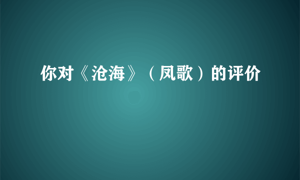 你对《沧海》（凤歌）的评价