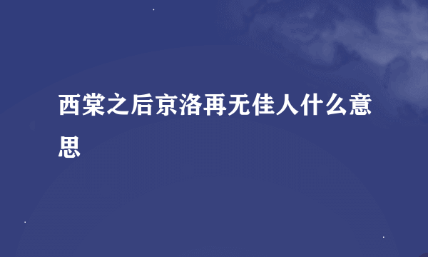 西棠之后京洛再无佳人什么意思