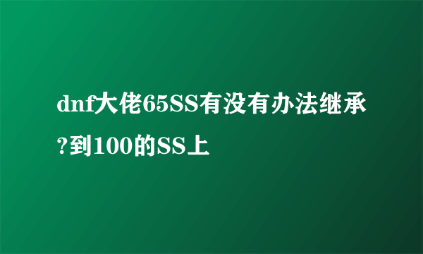 dnf大佬65SS有没有办法继承?到100的SS上