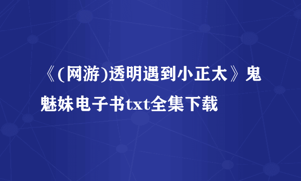 《(网游)透明遇到小正太》鬼魅妹电子书txt全集下载