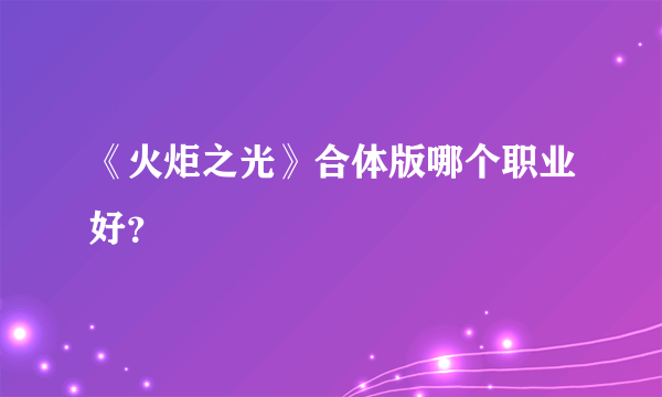 《火炬之光》合体版哪个职业好？