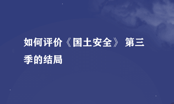 如何评价《国土安全》 第三季的结局