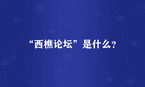 “西樵论坛”是什么？