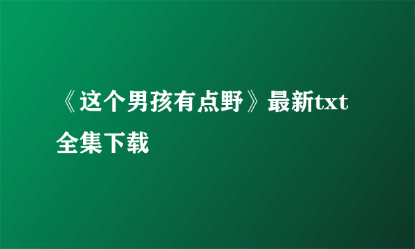 《这个男孩有点野》最新txt全集下载