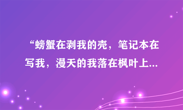 “螃蟹在剥我的壳，笔记本在写我，漫天的我落在枫叶上雪花上，而你在想我”是什么意思？