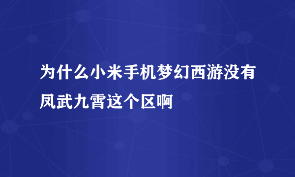 为什么小米手机梦幻西游没有凤武九霄这个区啊