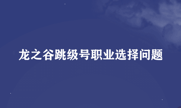 龙之谷跳级号职业选择问题