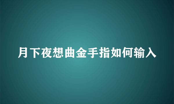 月下夜想曲金手指如何输入