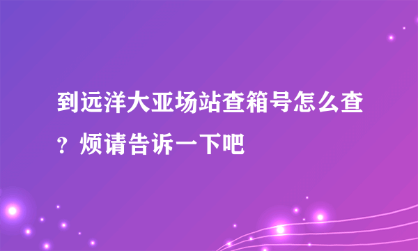 到远洋大亚场站查箱号怎么查？烦请告诉一下吧