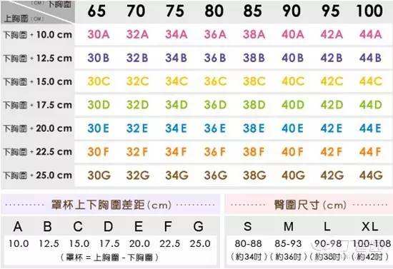 34C的胸围是多少厘米?