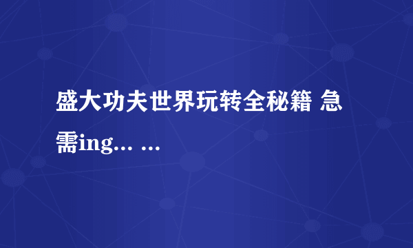 盛大功夫世界玩转全秘籍 急需ing... ...