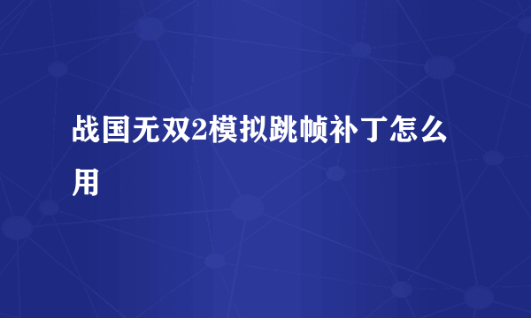 战国无双2模拟跳帧补丁怎么用