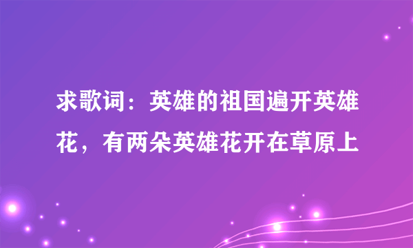 求歌词：英雄的祖国遍开英雄花，有两朵英雄花开在草原上