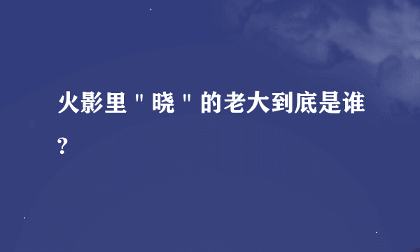 火影里＂晓＂的老大到底是谁？