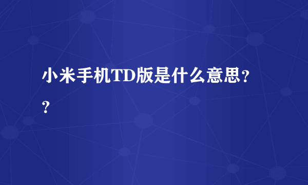 小米手机TD版是什么意思？？