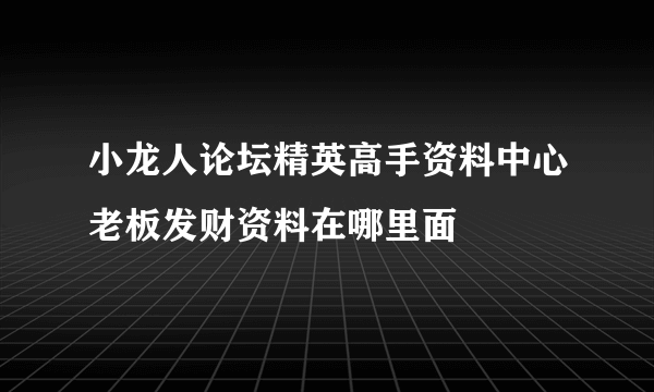 小龙人论坛精英高手资料中心老板发财资料在哪里面