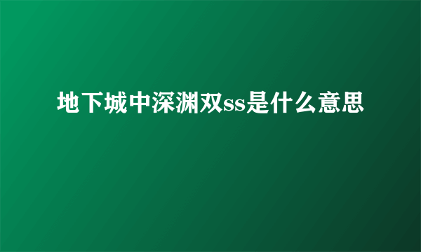 地下城中深渊双ss是什么意思