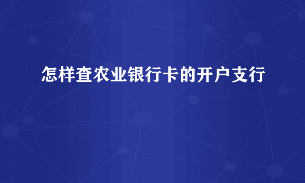 怎样查农业银行卡的开户支行