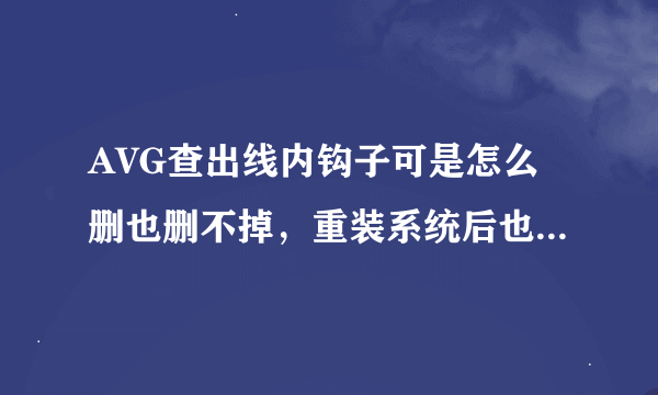 AVG查出线内钩子可是怎么删也删不掉，重装系统后也还是在是怎么回事，该怎么解决？