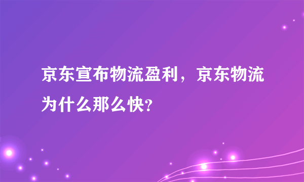 京东宣布物流盈利，京东物流为什么那么快？