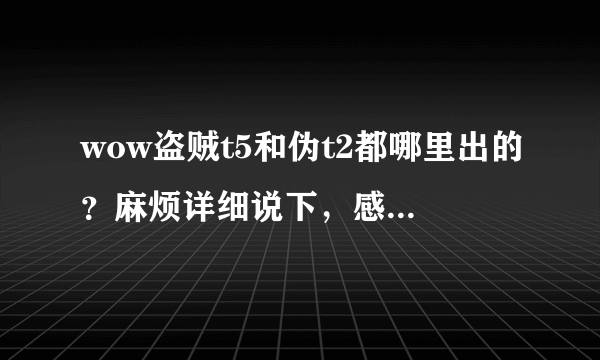 wow盗贼t5和伪t2都哪里出的？麻烦详细说下，感激不尽啊。