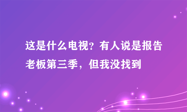 这是什么电视？有人说是报告老板第三季，但我没找到