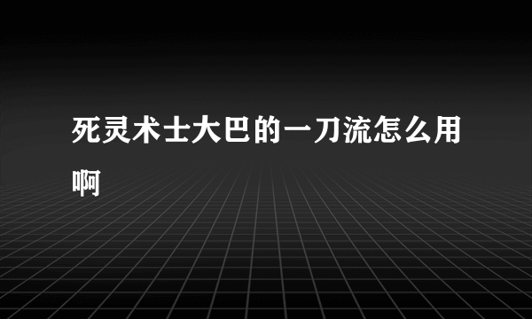 死灵术士大巴的一刀流怎么用啊