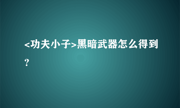 <功夫小子>黑暗武器怎么得到？