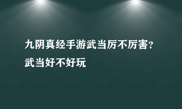 九阴真经手游武当厉不厉害？武当好不好玩