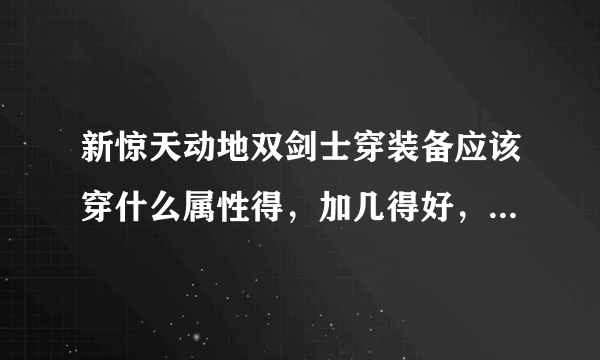 新惊天动地双剑士穿装备应该穿什么属性得，加几得好，4件装备得前缀属性应该选什么好，适合带什么首饰