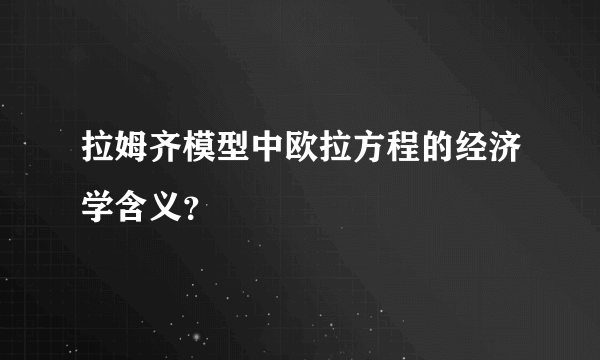 拉姆齐模型中欧拉方程的经济学含义？