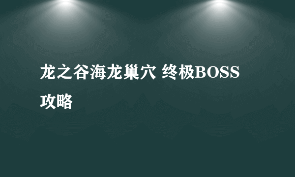 龙之谷海龙巢穴 终极BOSS 攻略