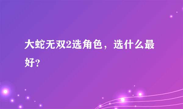 大蛇无双2选角色，选什么最好？