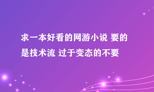 求一本好看的网游小说 要的是技术流 过于变态的不要