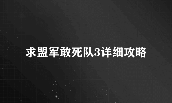 求盟军敢死队3详细攻略