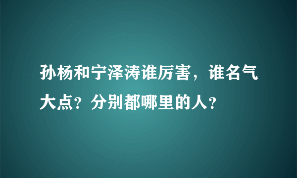 孙杨和宁泽涛谁厉害，谁名气大点？分别都哪里的人？