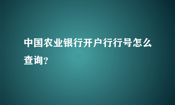 中国农业银行开户行行号怎么查询？