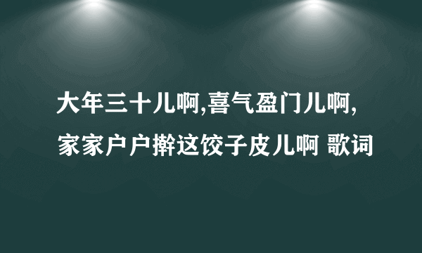 大年三十儿啊,喜气盈门儿啊,家家户户擀这饺子皮儿啊 歌词