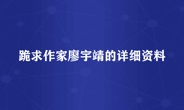 跪求作家廖宇靖的详细资料