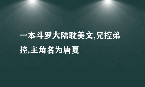 一本斗罗大陆耽美文,兄控弟控,主角名为唐夏