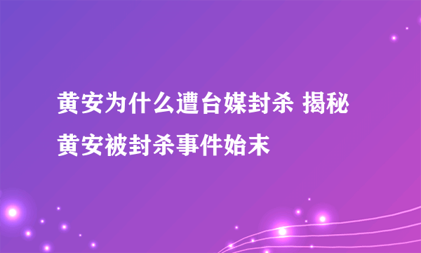 黄安为什么遭台媒封杀 揭秘黄安被封杀事件始末